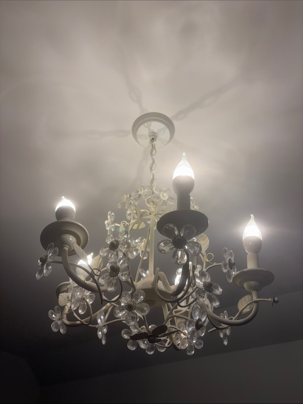 Pottery Barn Kids Cream Chandelier with Daisy and Leaf Accents